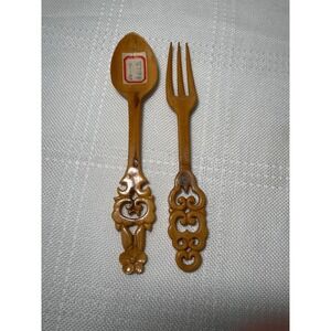 Asian Carved Wood Spoon and‎ Fork Set Decorative Kitchen Utensils